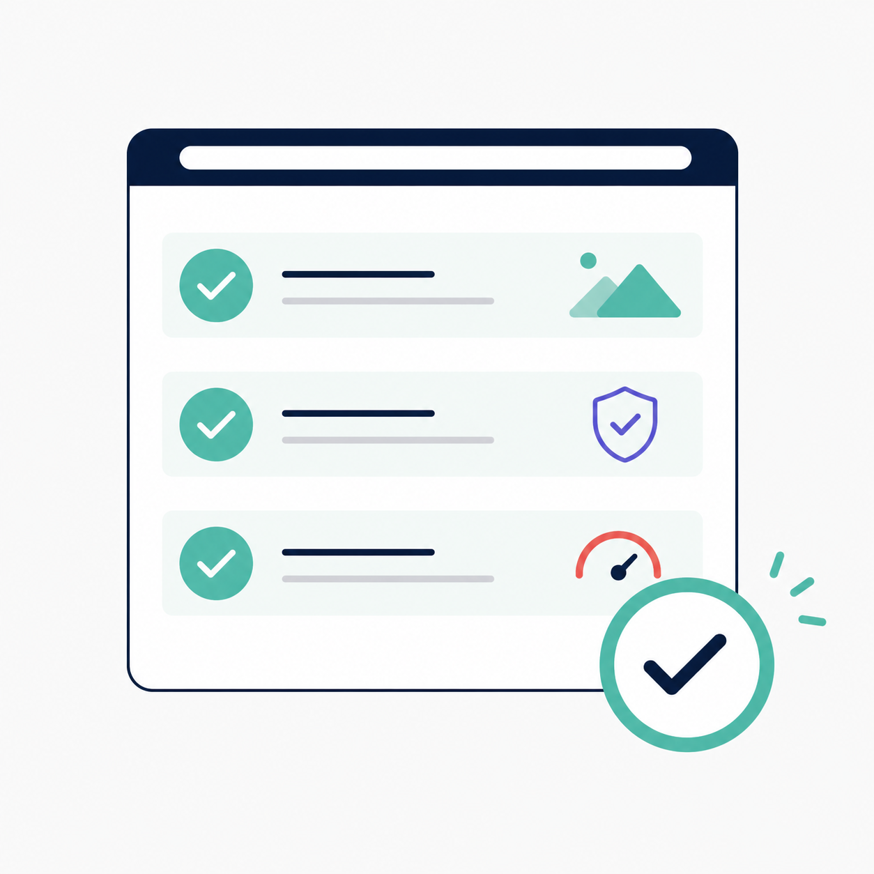 Abgehakte Website-Checkliste mit Ergebnisanzeige